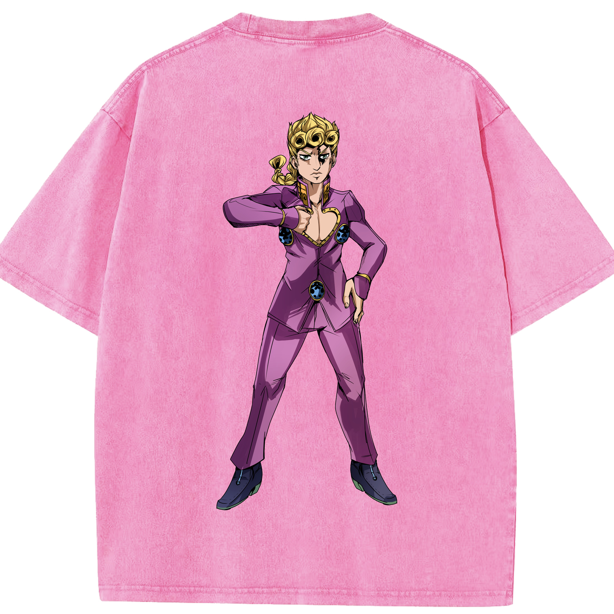 （画像用） ジョジョの奇妙な冒険 ジョルノ?ジョバァーナ JoJo's Bizarre Adventure Giorno Giovanna 綿100% ヴィンテージ風 半袖Tシャツ（背面プリント）